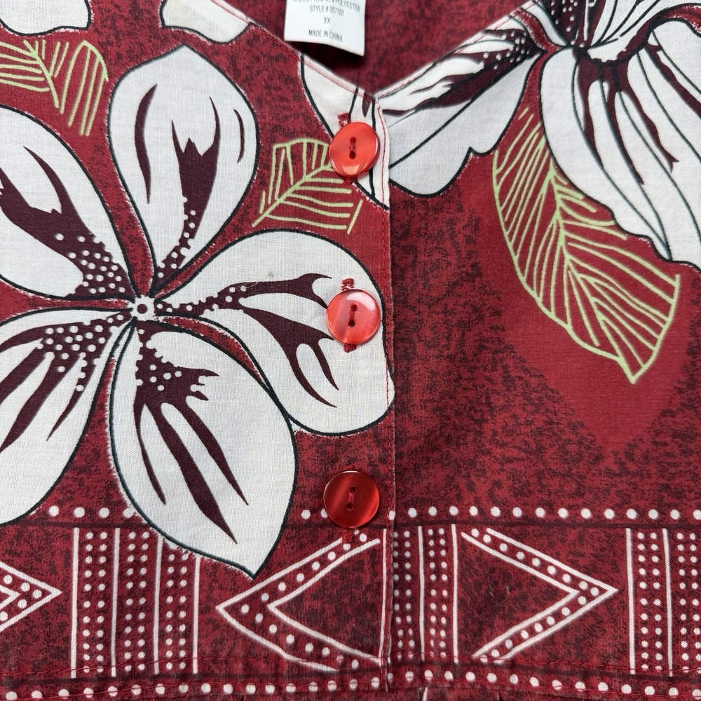 Anthony Richards Women's Red Floral Hawaiian MuuMuu House Dress Pockets 3XL Plus - Picture 8 of 13
